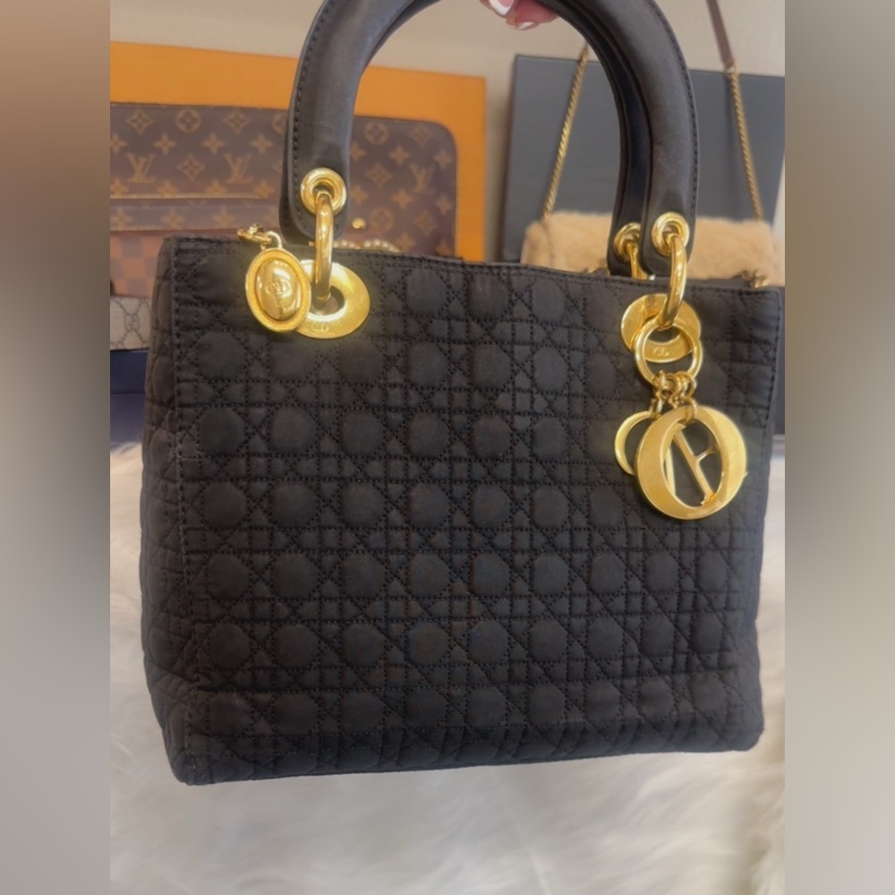 DIOR Black CANNAGE Quilted Canvas Mini LADY DIOR Bag